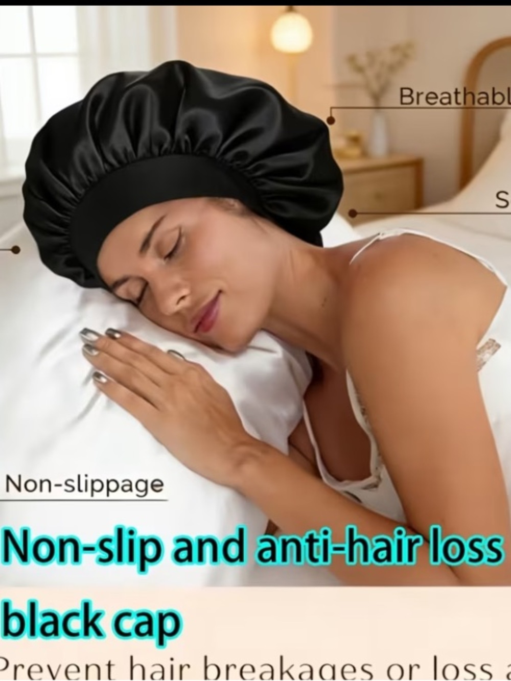 Satin Sleep Caps - Black & Hot Pink (2-Pack) - Picture 6 of 6